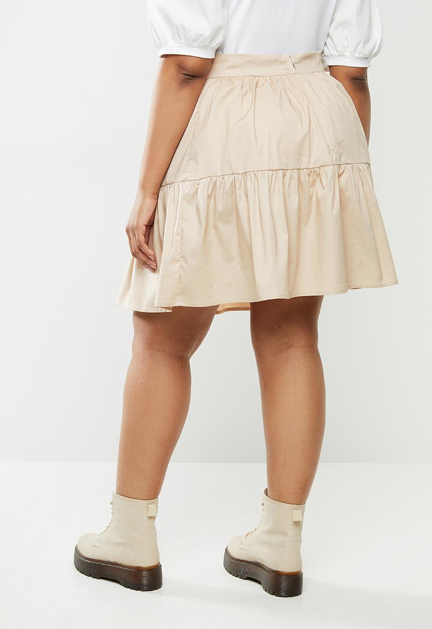 Blake - Cotton poplin tiered mini skirt - beige