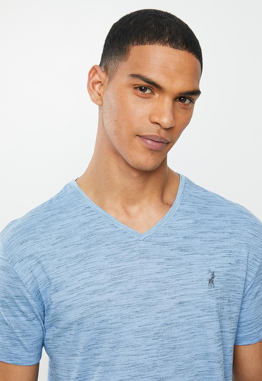 POLO - Oliver space dye vee neck tee - blue