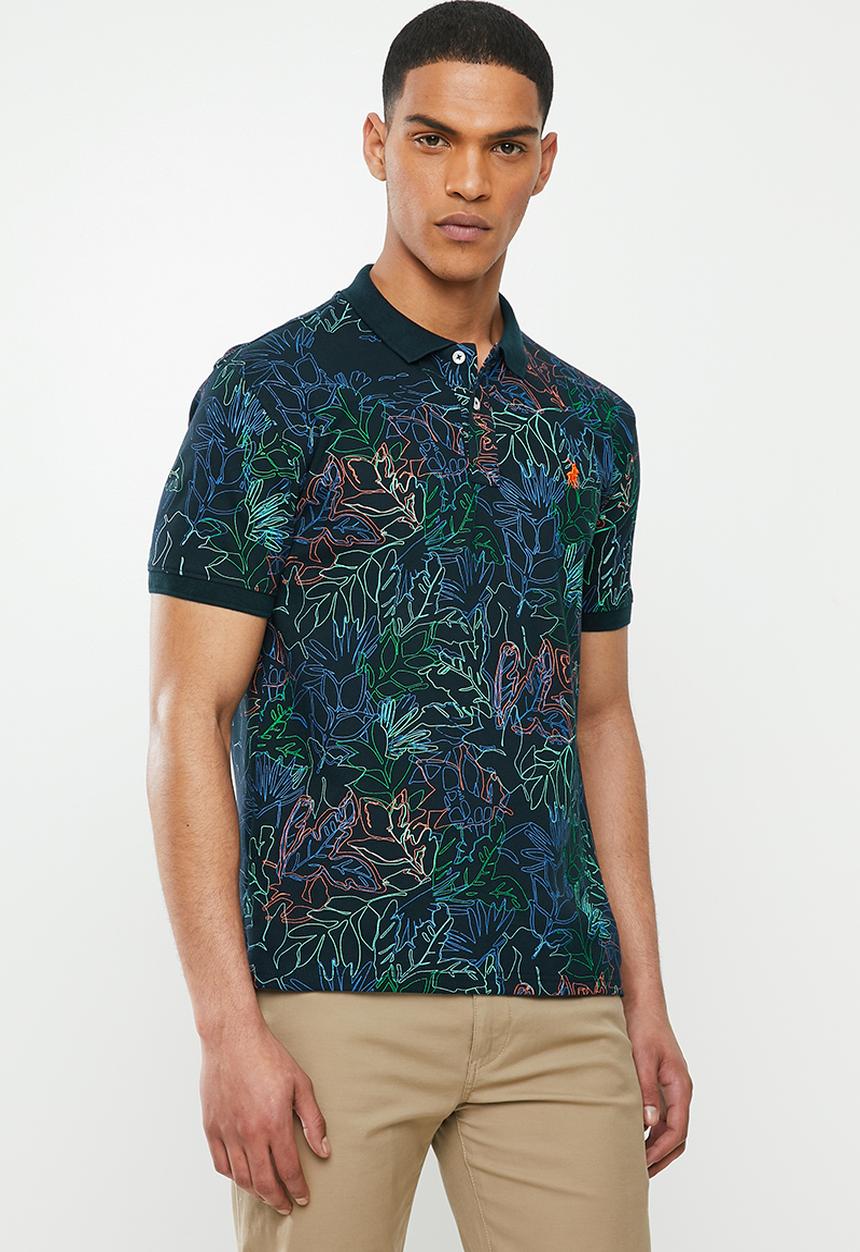 POLO - Floral print custom fit golfer - navy