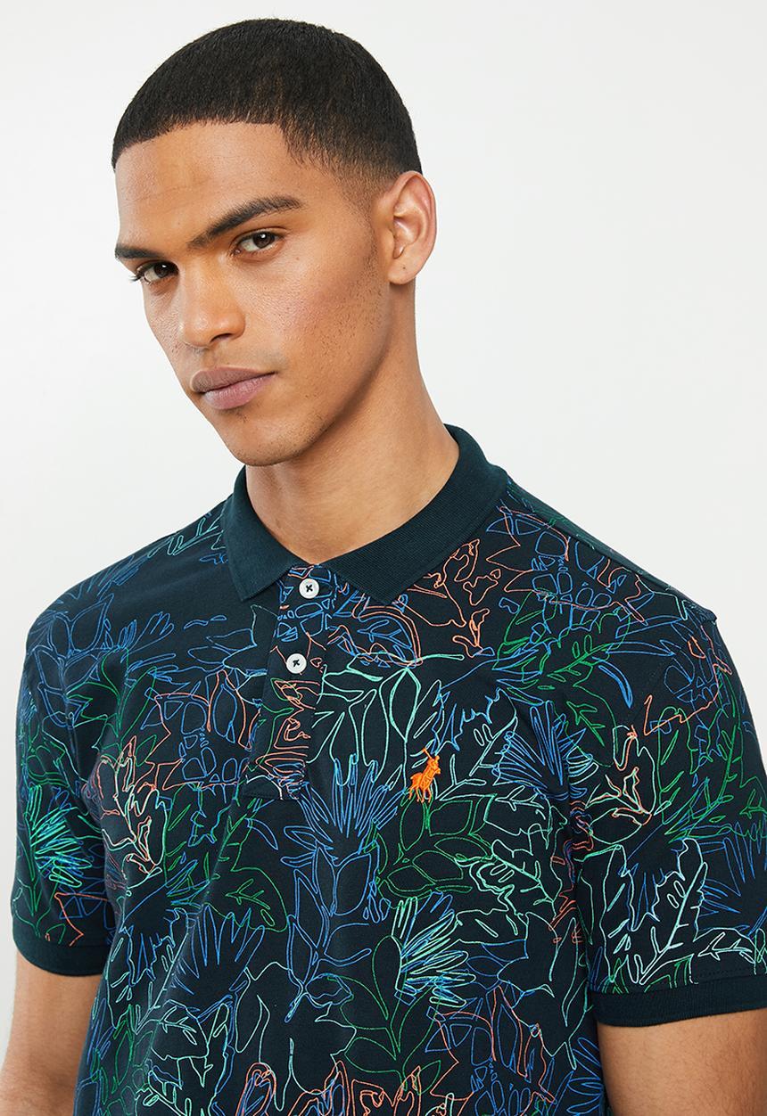 POLO - Floral print custom fit golfer - navy