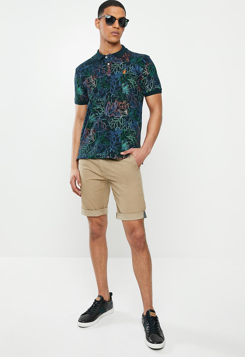 POLO - Floral print custom fit golfer - navy