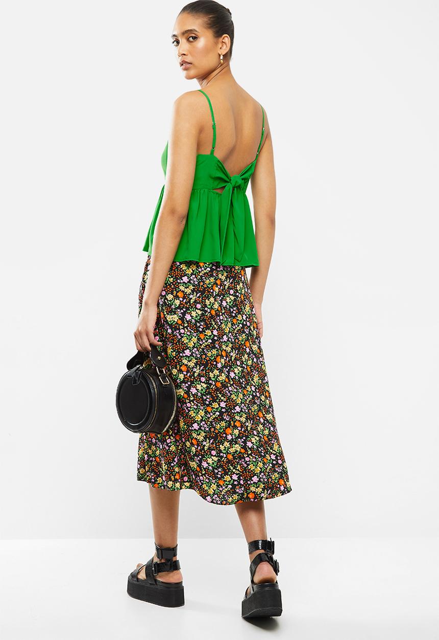 Blake - Satin cami tiered top - green
