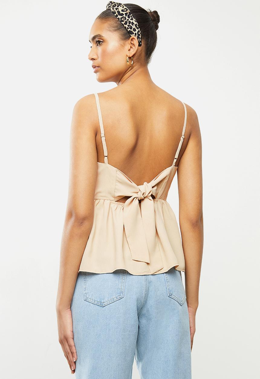 Blake - Satin cami tiered top - beige