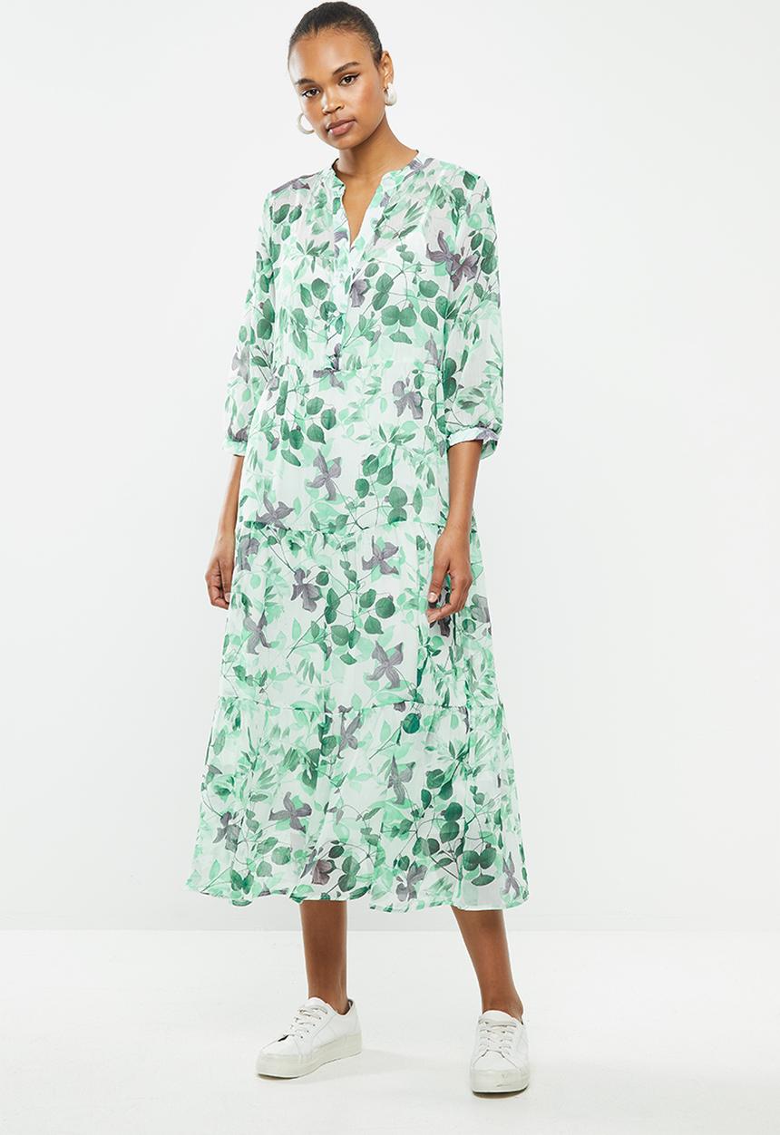 MILLA - Chiffon tiered dress - green floral