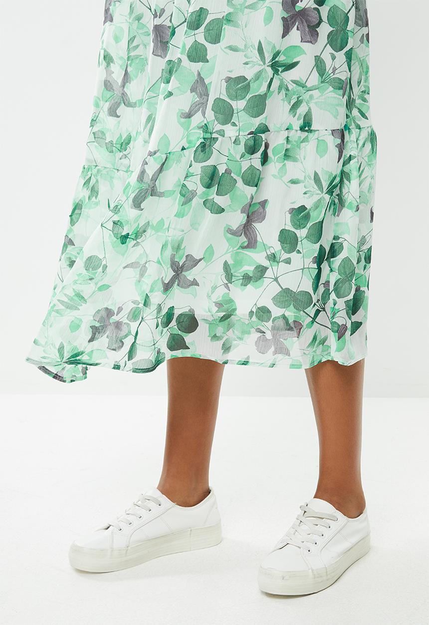 MILLA - Chiffon tiered dress - green floral