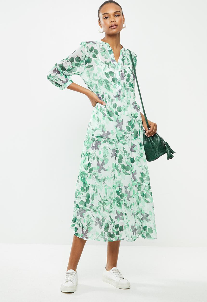 MILLA - Chiffon tiered dress - green floral
