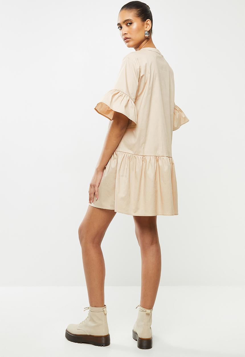 Blake - Button down ruffle mini dress - beige