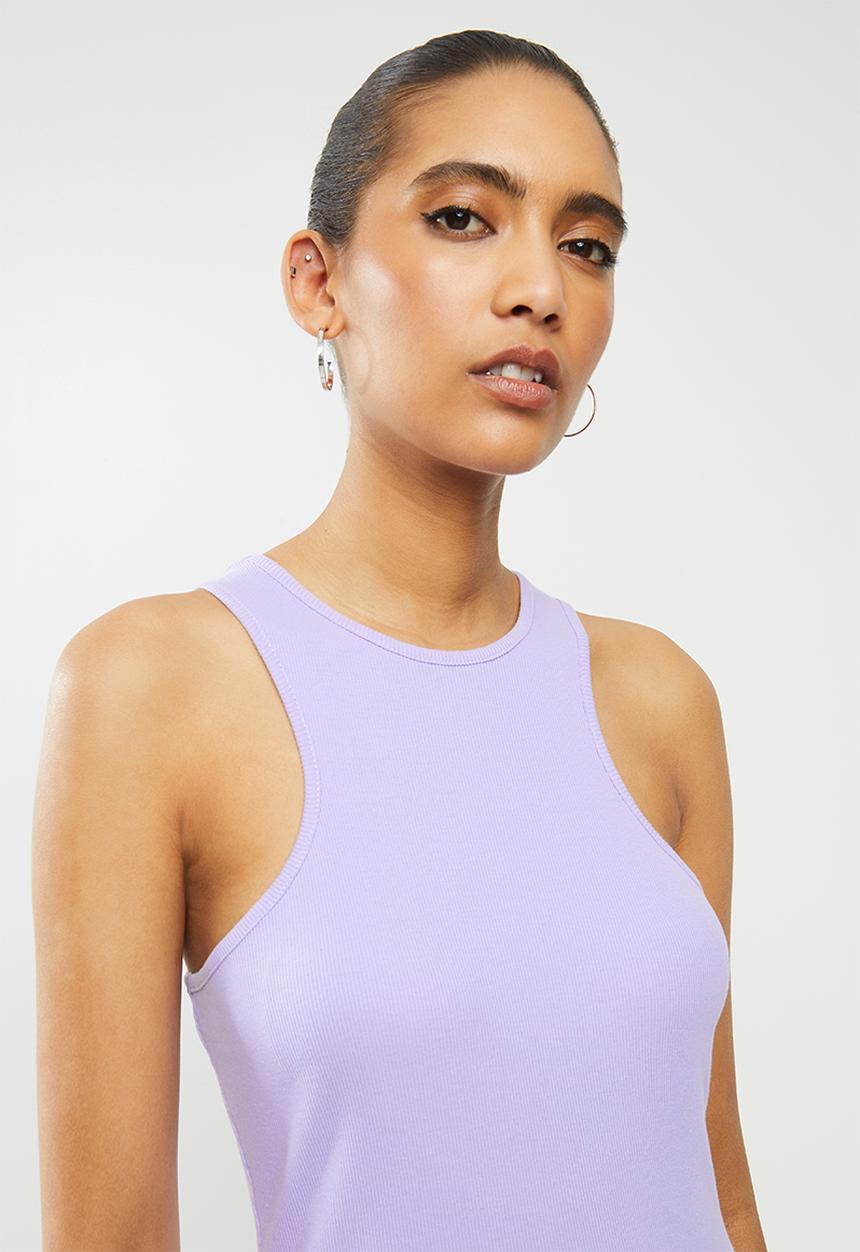 Blake - Ribbed mini dress with racer neckline - lavender