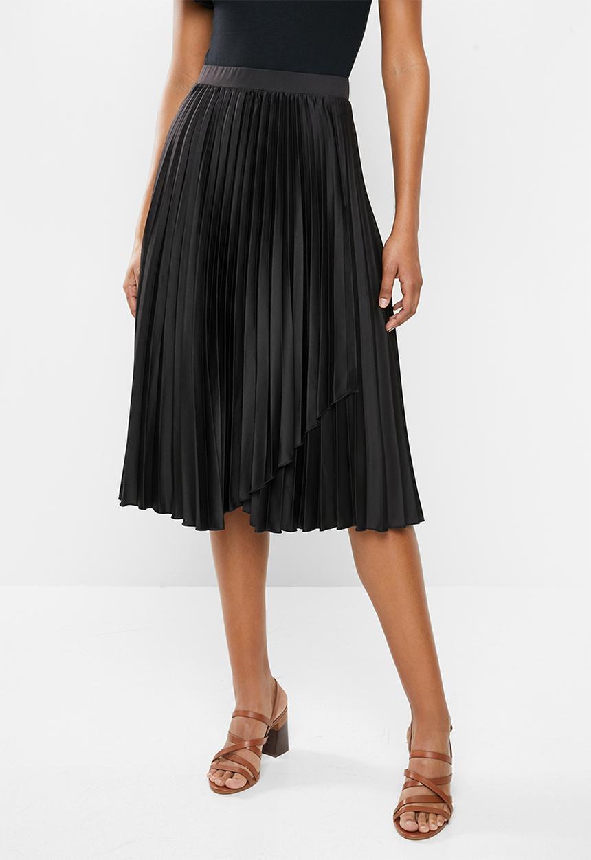 MILLA - Pleated wrap midi skirt - black