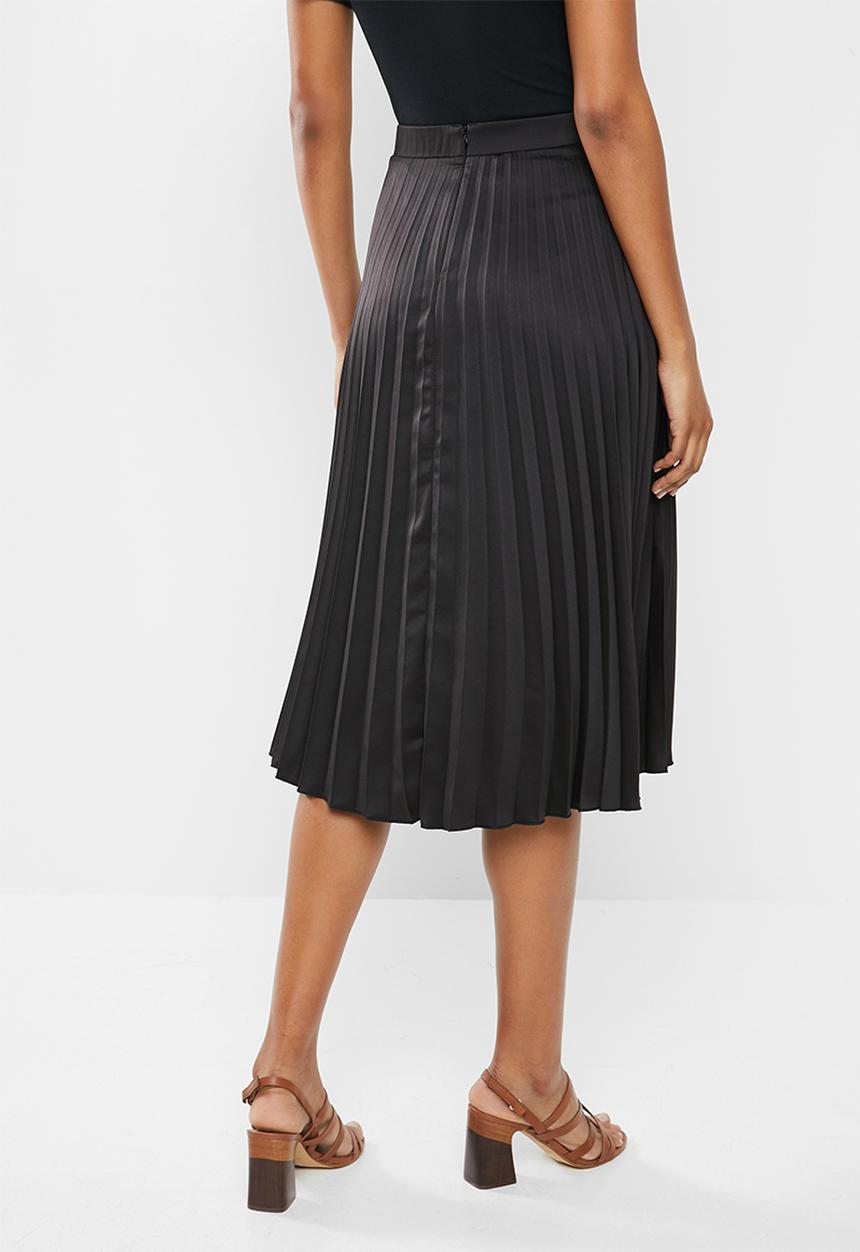 MILLA - Pleated wrap midi skirt - black