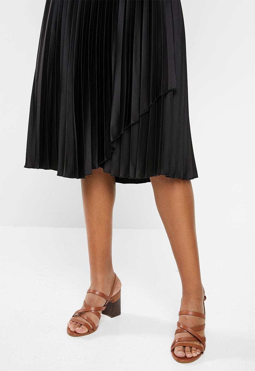 MILLA - Pleated wrap midi skirt - black