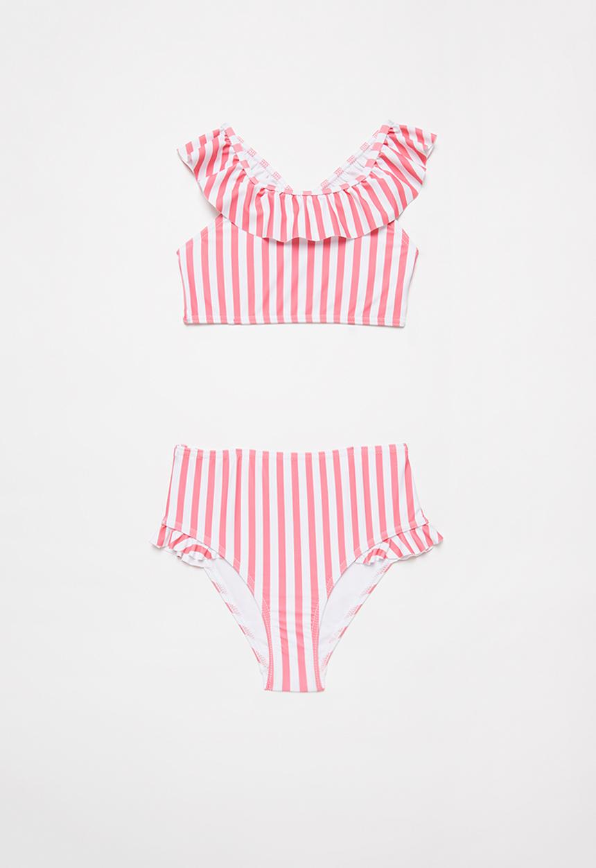 Pop Candy - Stripe two piece frill swimsuit - pink & white
