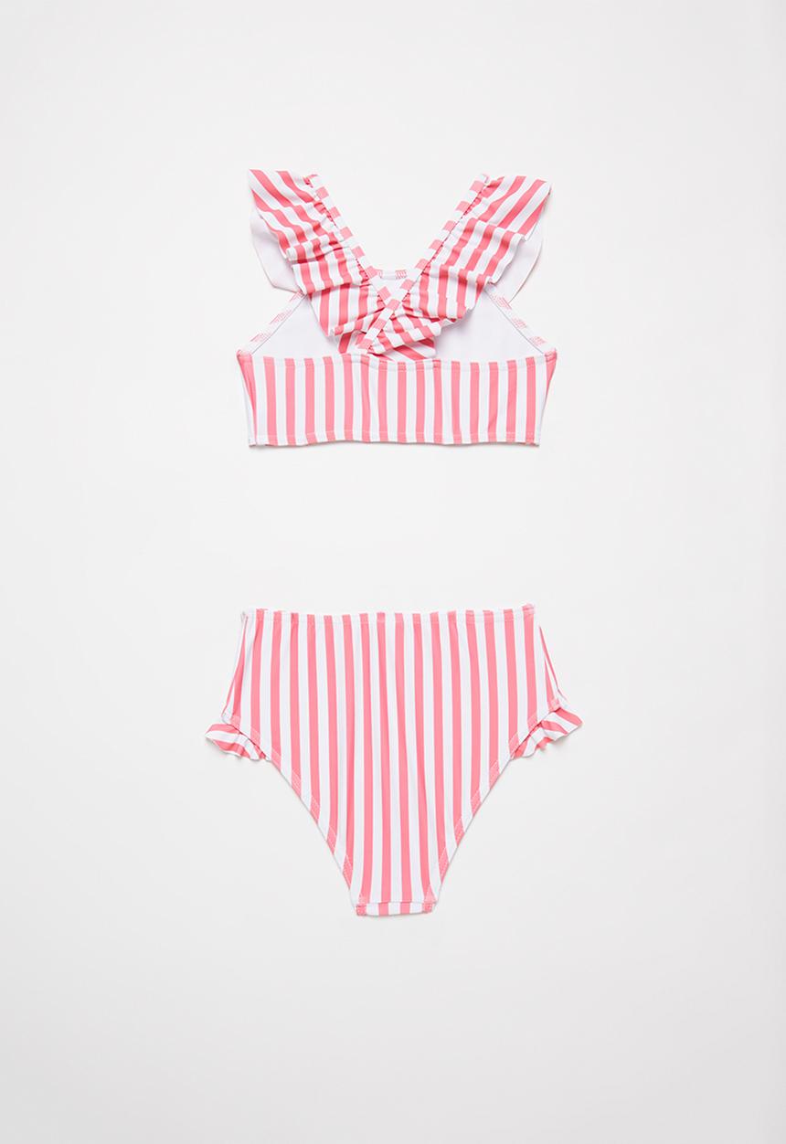 Pop Candy - Stripe two piece frill swimsuit - pink & white