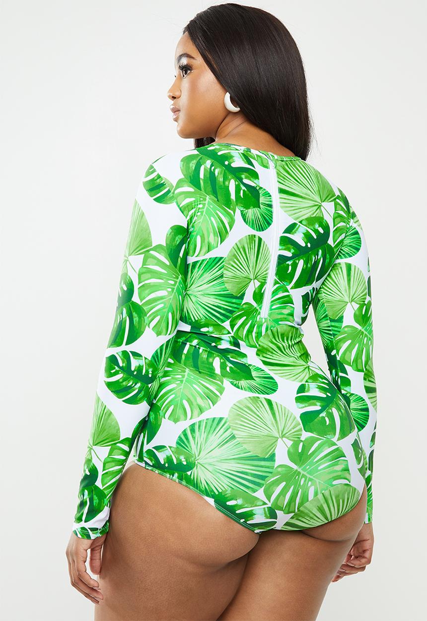 Bacon Bikinis - Long sleeve swimsuit - green & white