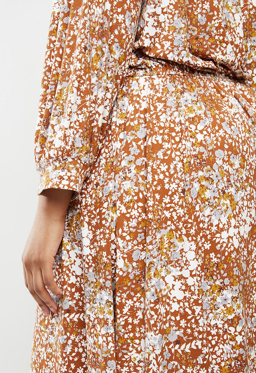 edit Plus - Balloon sleeve wrap tier dress - rust