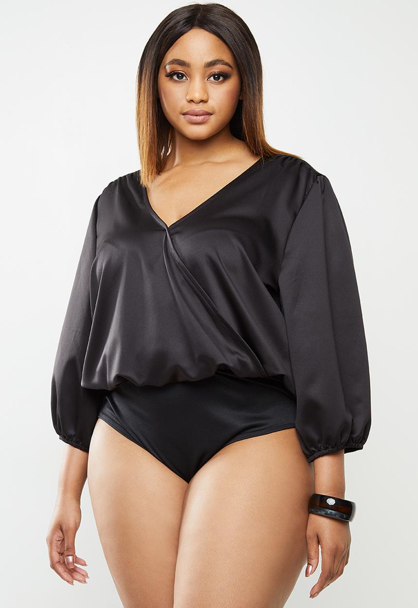 edit Plus - Woven wrap bodysuit - black
