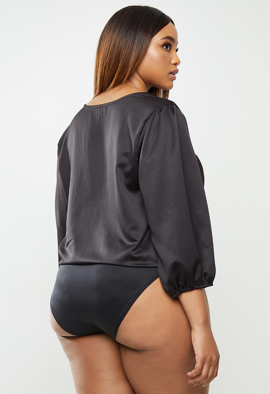 edit Plus - Woven wrap bodysuit - black