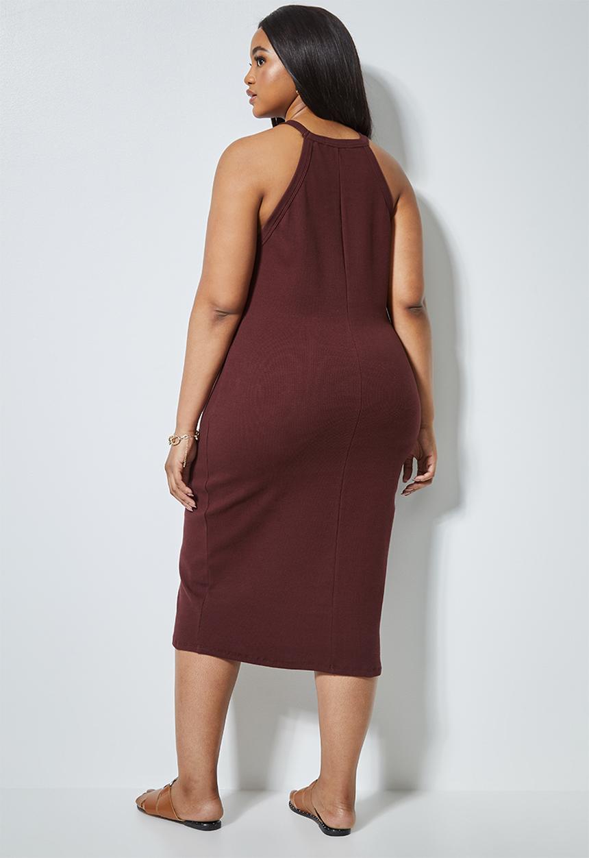 Superbalist - Rib highneck bodycon - burgundy