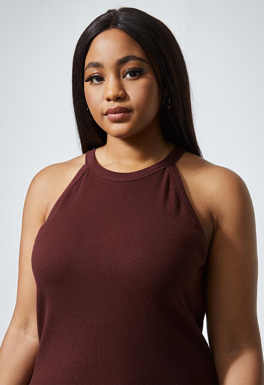 Superbalist - Rib highneck bodycon - burgundy