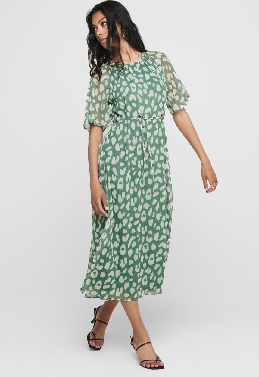 Jacqueline de Yong - Sally 2/4 mid calf dress - green & white 