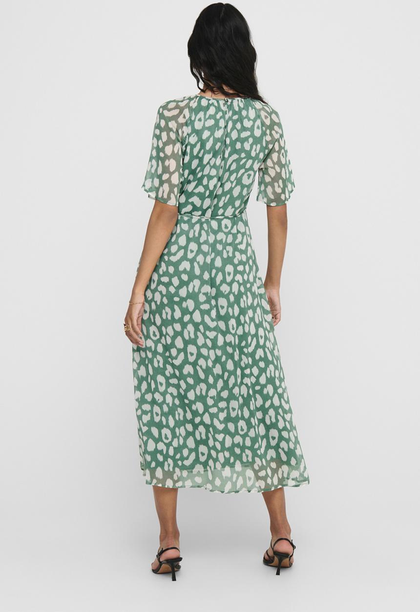 Jacqueline de Yong - Sally 2/4 mid calf dress - green & white 