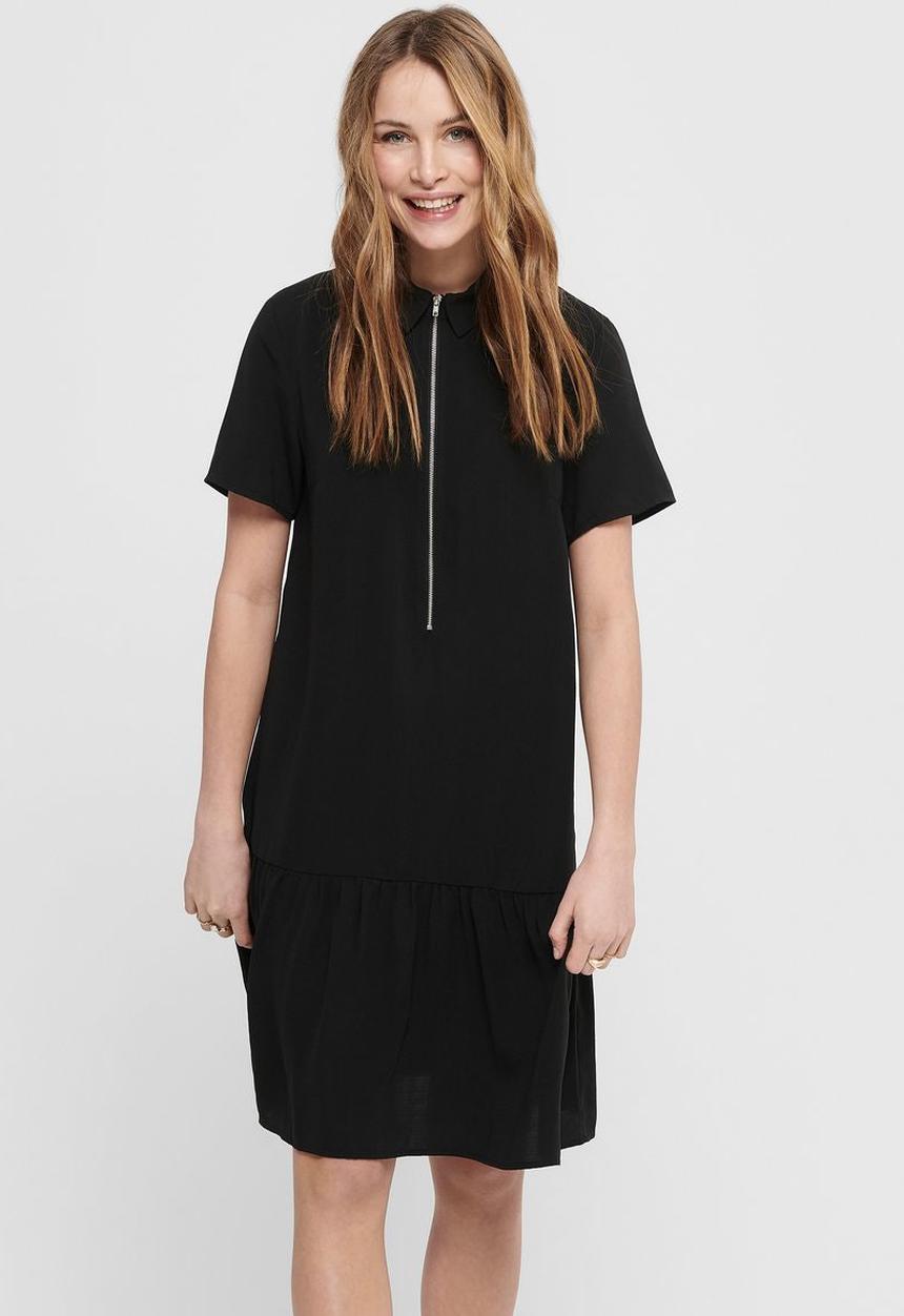 ONLY - Ranona short sleeve zip dress - black