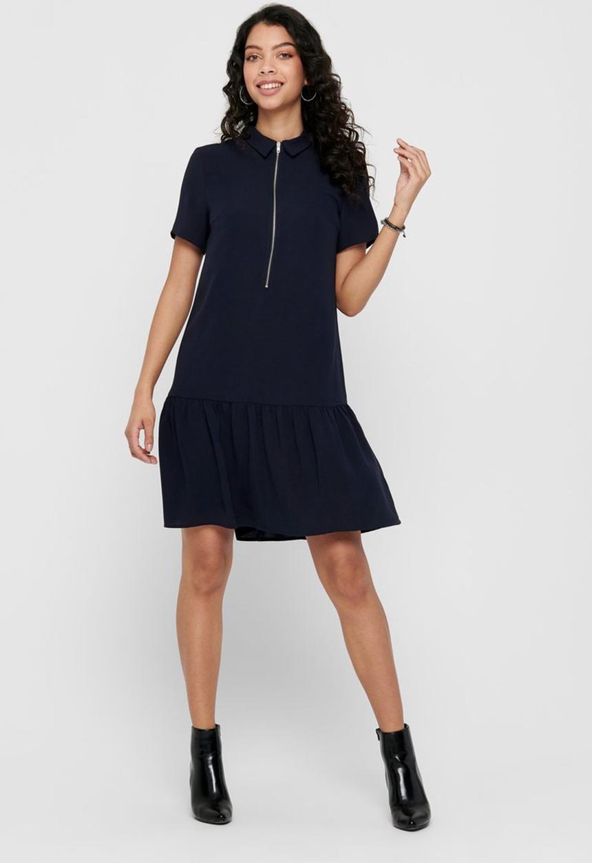 ONLY - Ranona short sleeve zip dress - navy