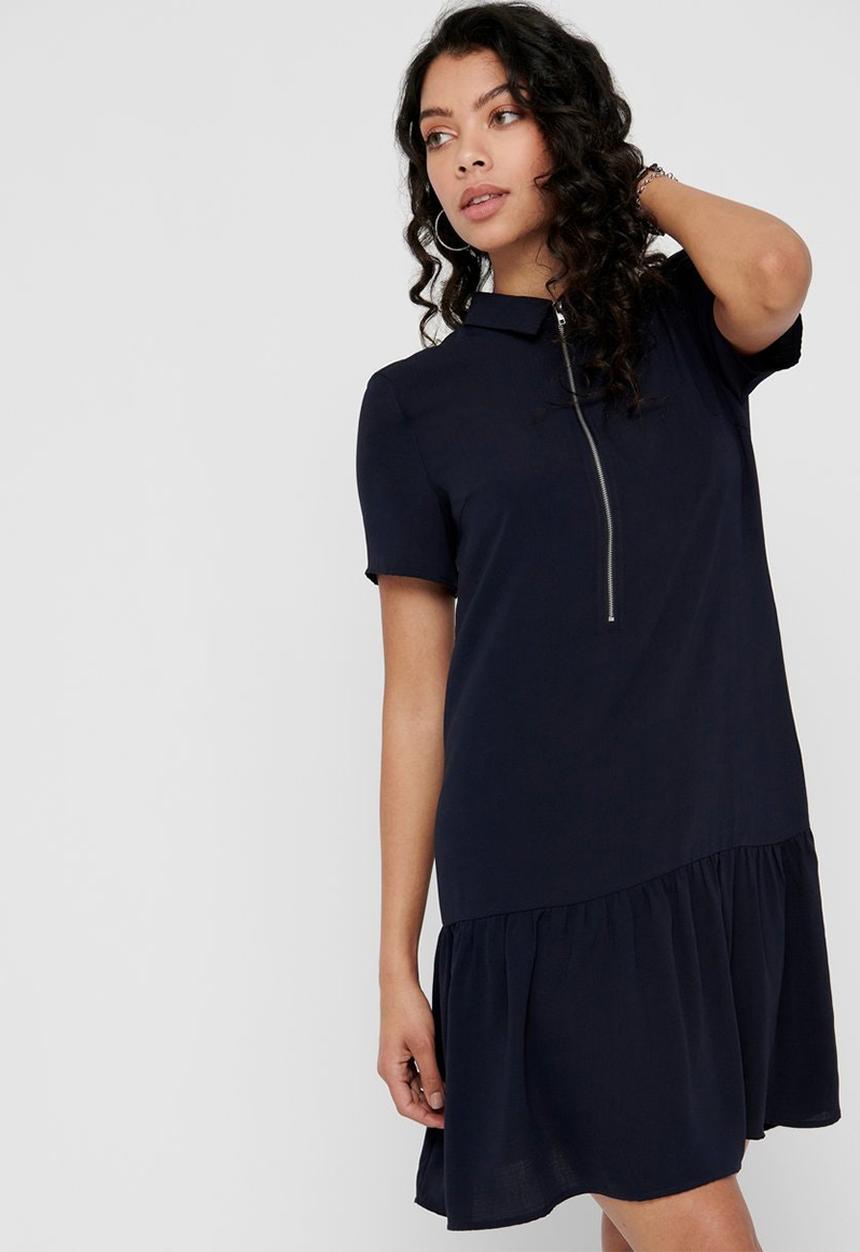 ONLY - Ranona short sleeve zip dress - navy