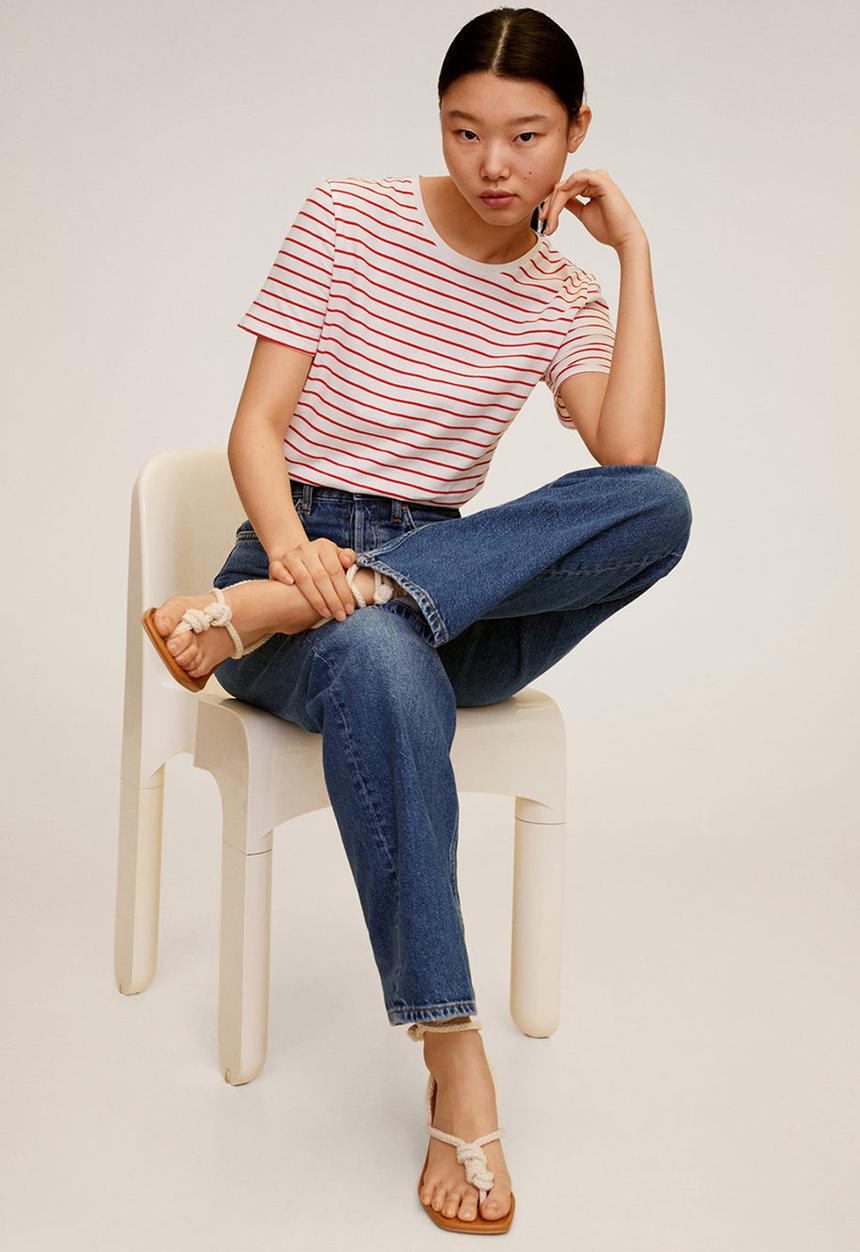 MANGO - T-shirt pschalo - red & white 