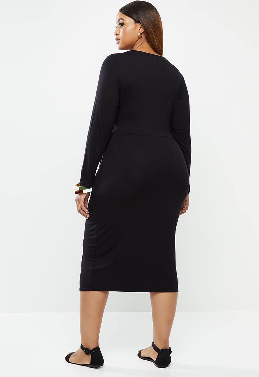 edit Plus - Tie detail bodycon - black