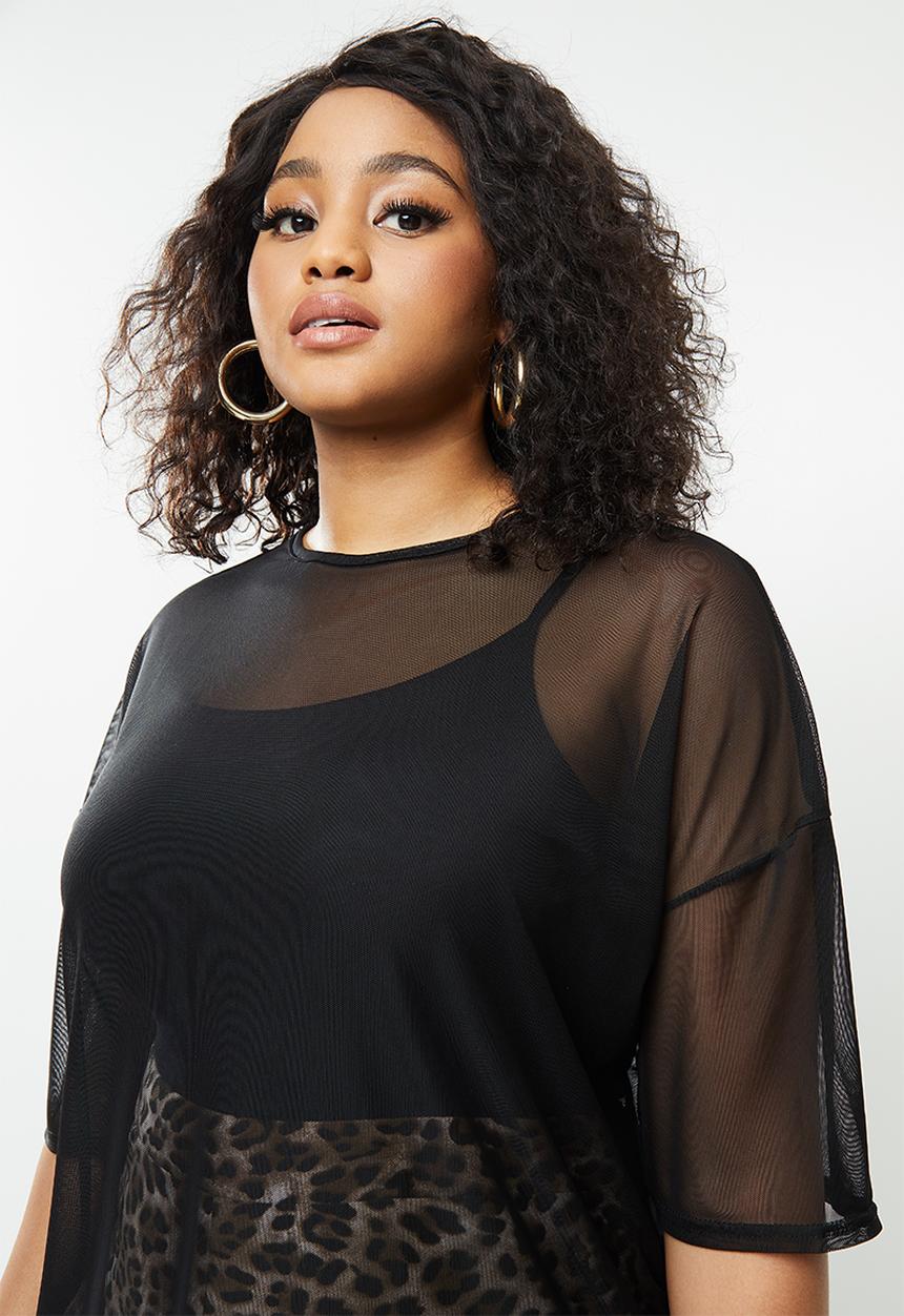 Missguided - Plus size black mesh oversized T-shirt - black
