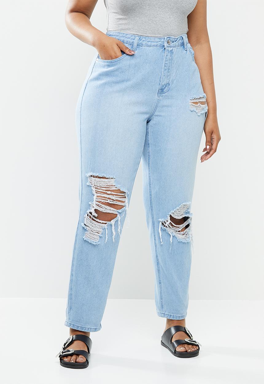 Missguided - Plus riot highwaisted roll hem mom jean - blue