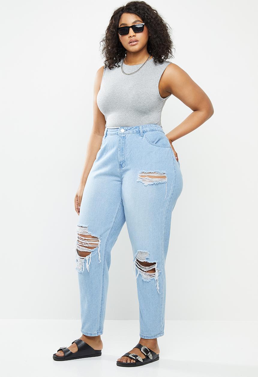 Missguided - Plus riot highwaisted roll hem mom jean - blue
