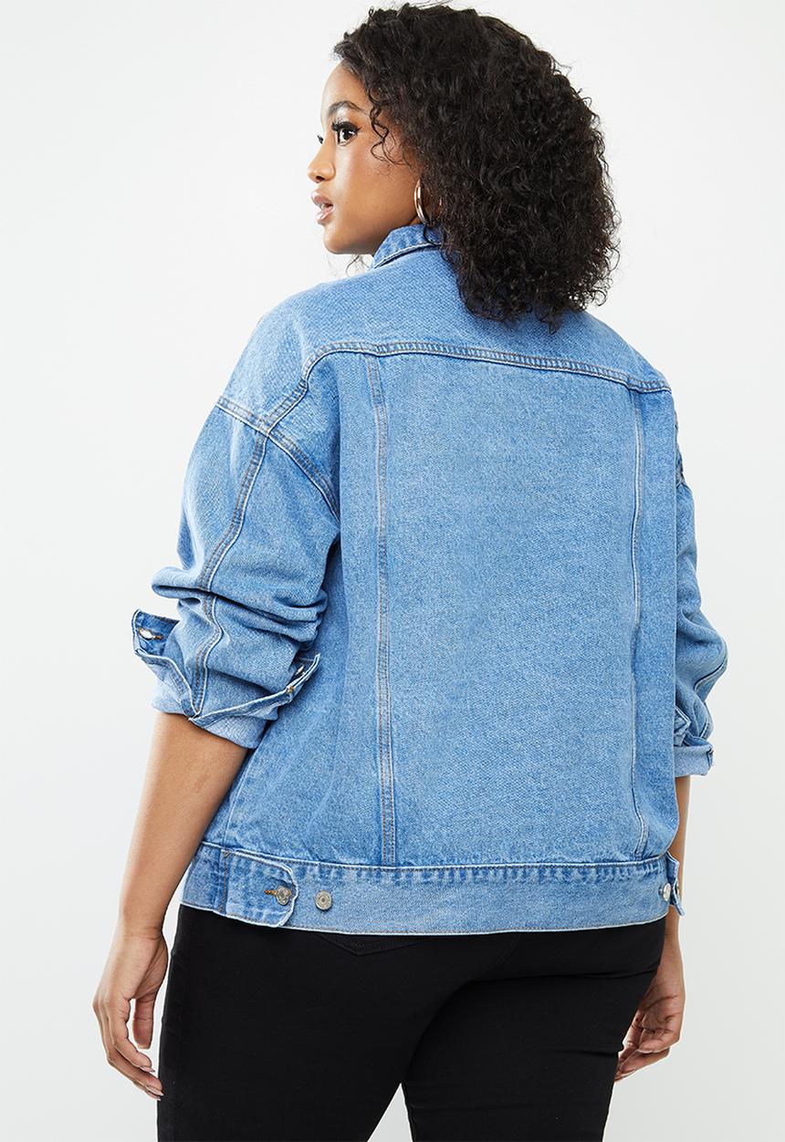 Missguided - Plus oversized denim jacket with rips - blue