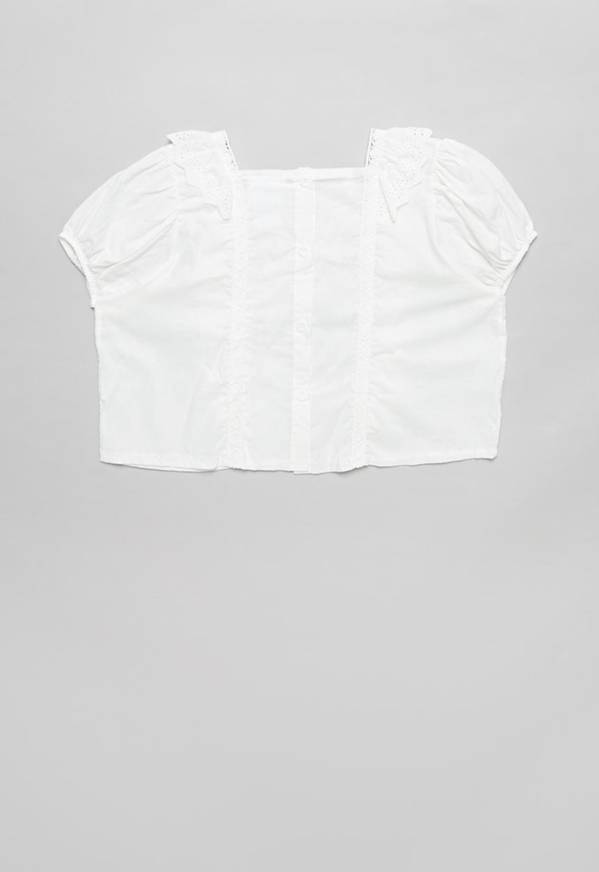 Rebel Republic - Girls ruffle trim top - white