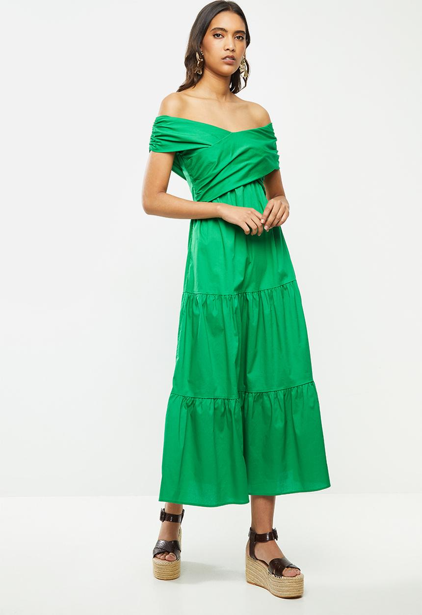 VELVET - Bardot wrap dress - green