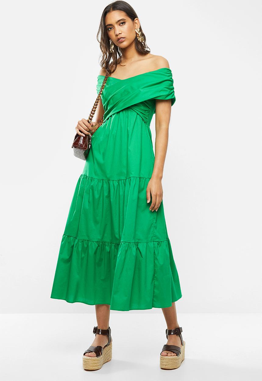VELVET - Bardot wrap dress - green