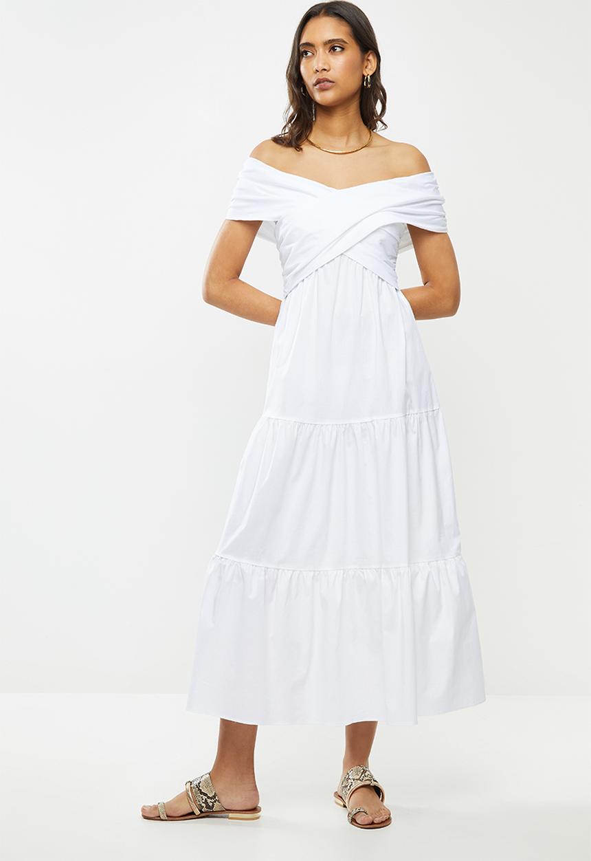 VELVET - Bardot wrap dress - white
