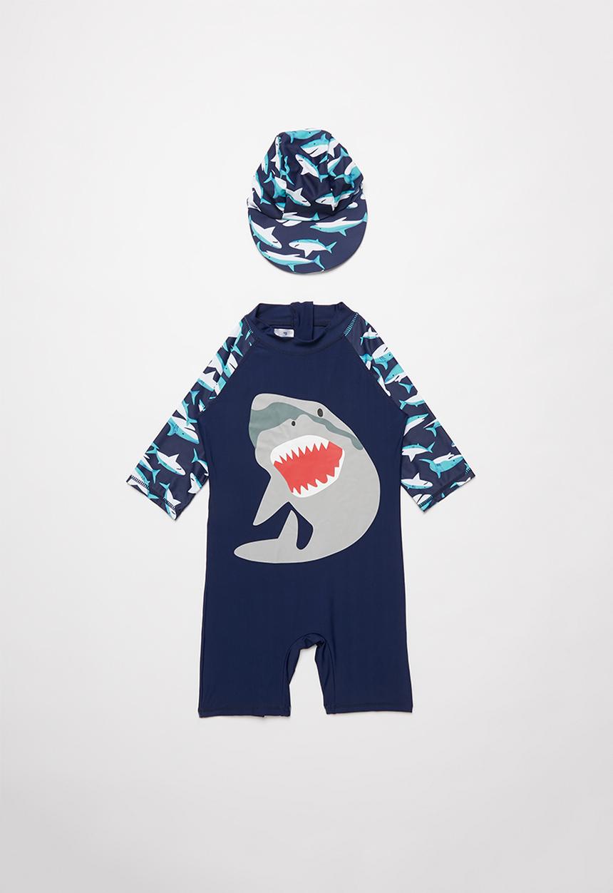 Pop Candy - Boys shark swimsuit - blue