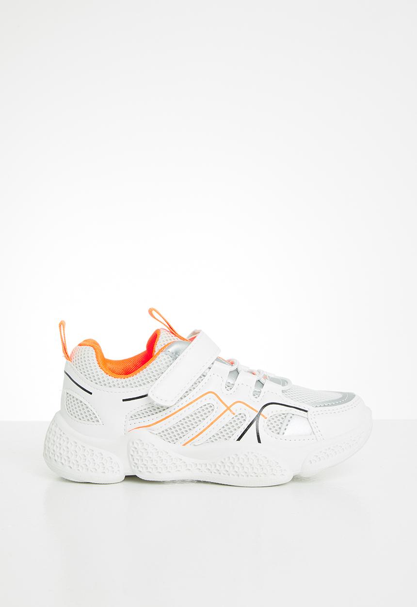 Pop Candy - Boys velcro starp sneaker - white & orange