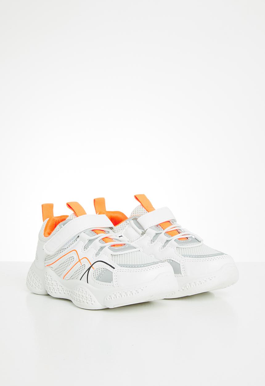 Pop Candy - Boys velcro starp sneaker - white & orange