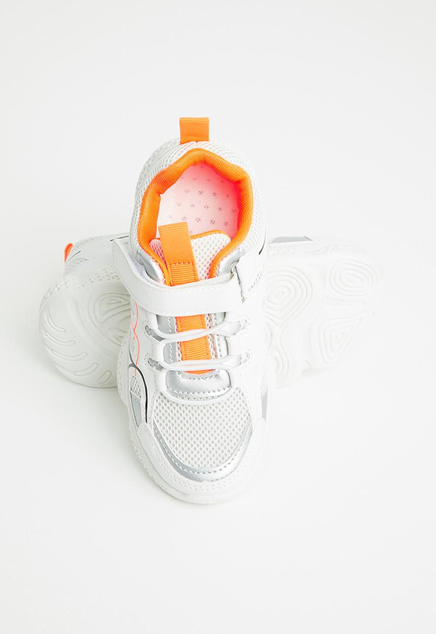 Pop Candy - Boys velcro starp sneaker - white & orange