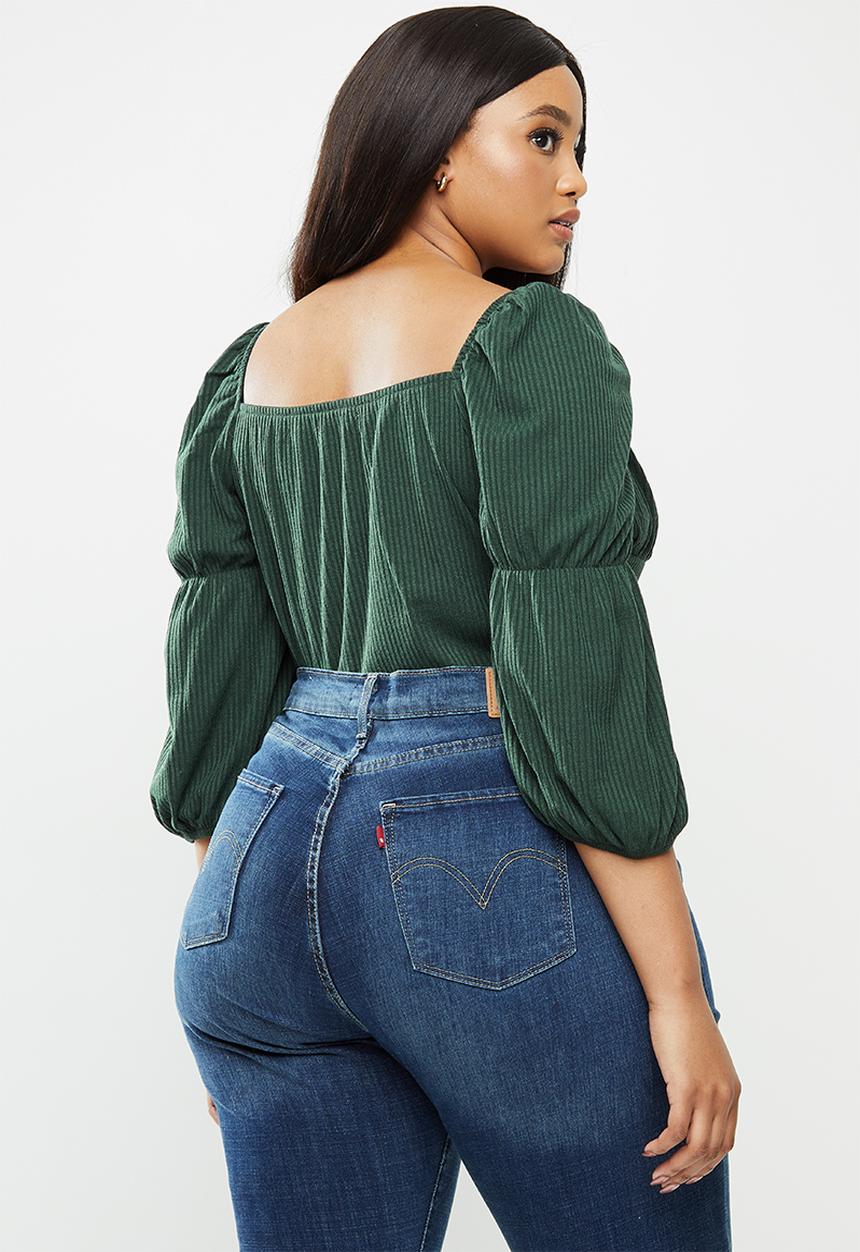 Glamorous - Plus v-neck blouse bodysuit - dark green
