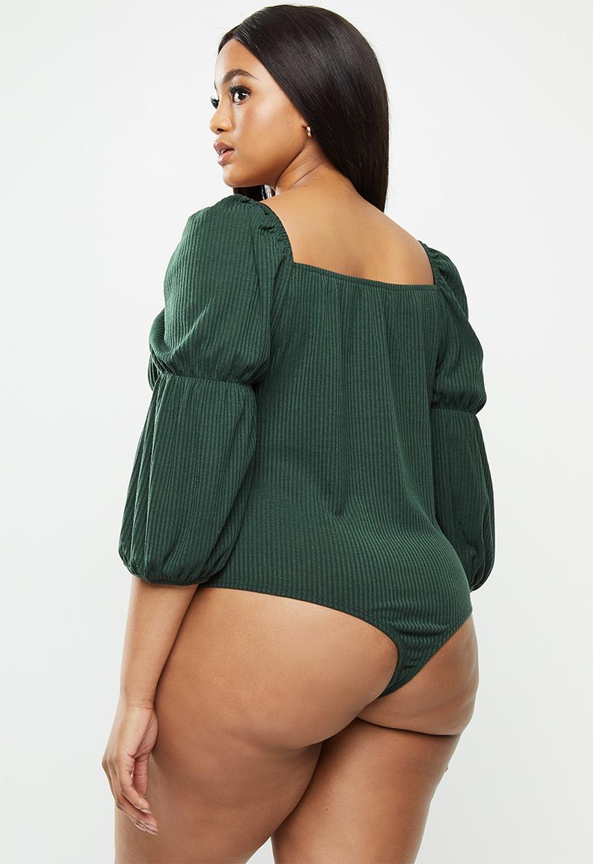 Glamorous - Plus v-neck blouse bodysuit - dark green