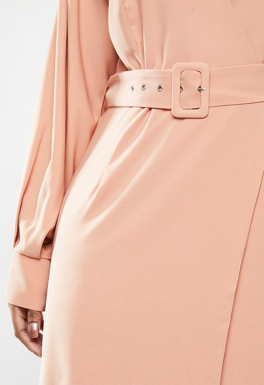 Glamorous - Plus long sleeve belted dress - pink