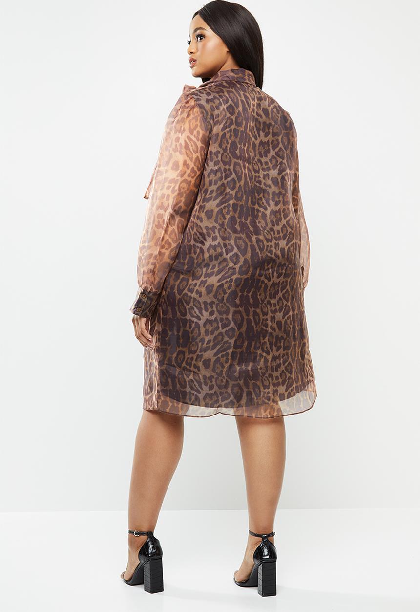 Glamorous - Plus organza leopard dress - brown 