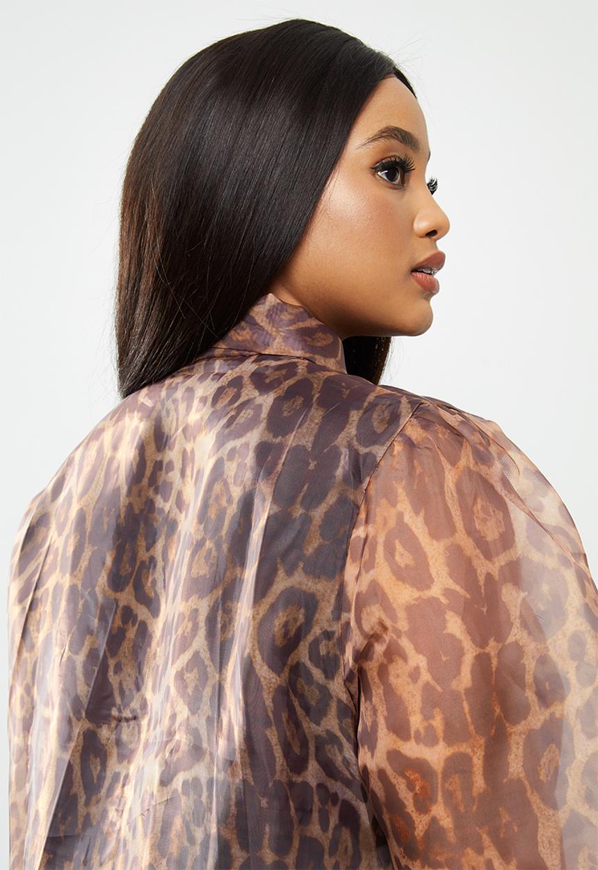 Glamorous - Plus organza leopard dress - brown 