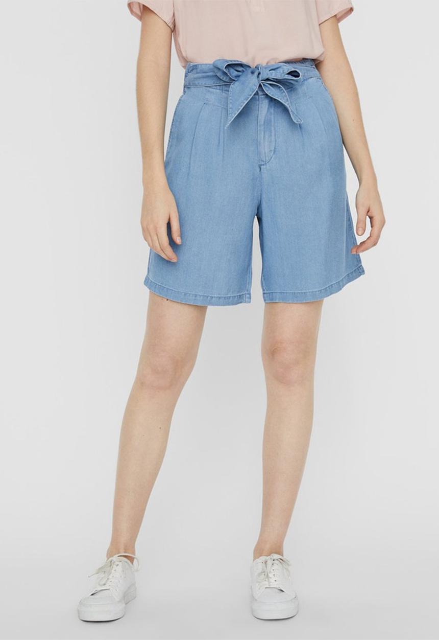 Vero Moda - Laura highrise loo knot belt long shorts - blue
