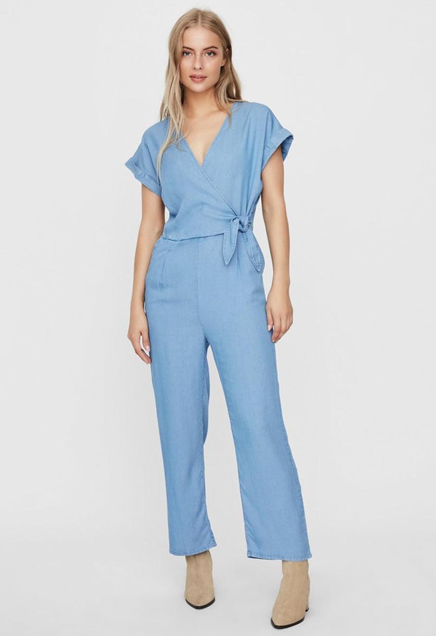 Vero Moda - Laura short sleeve v-neck knot jumpsuit - blue