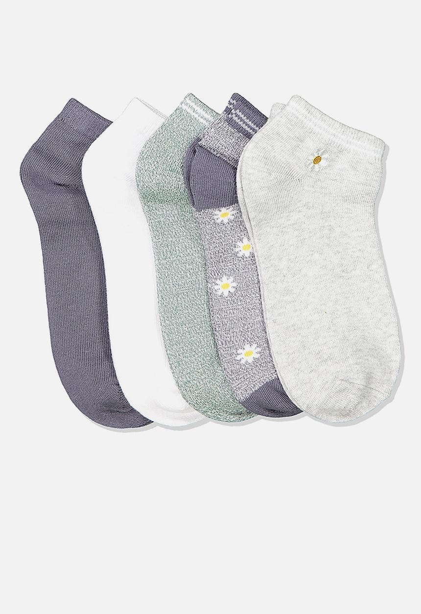 Cotton On - 5 pack ankle sock - grisaille daisy